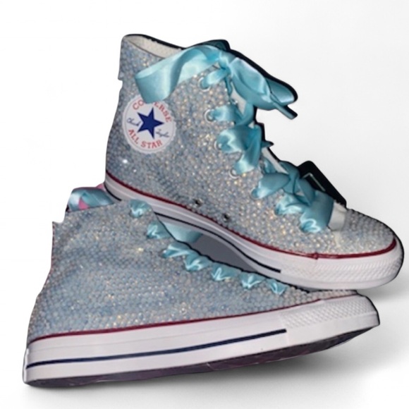Opal Iridescent Diamond High Top Converse Sizes 5-14 New With Ribbon Laces - Picture 1 of 14